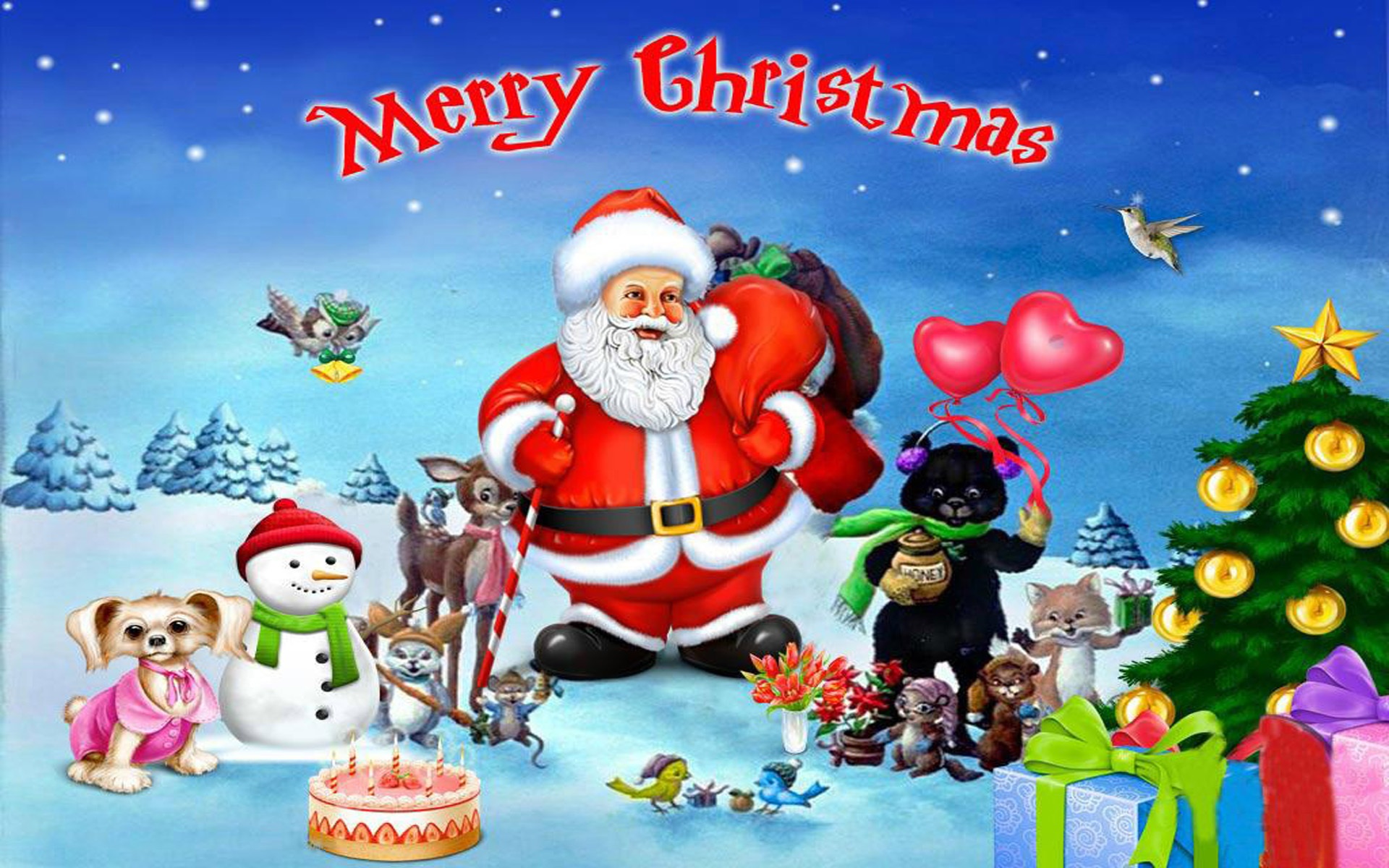 Merry Christmas With Santa Clause His Friends