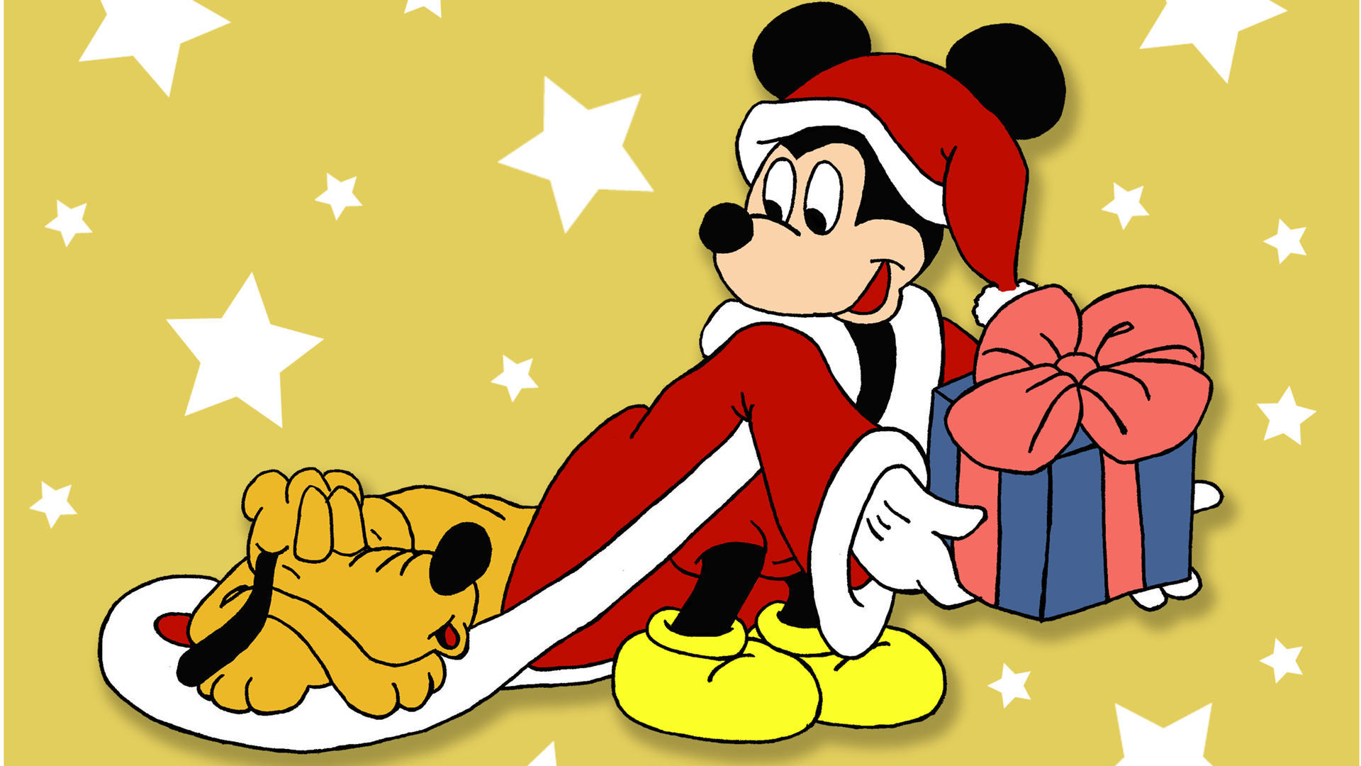 Mickey Mouse And Pluto On Christmas Wallpaper Image