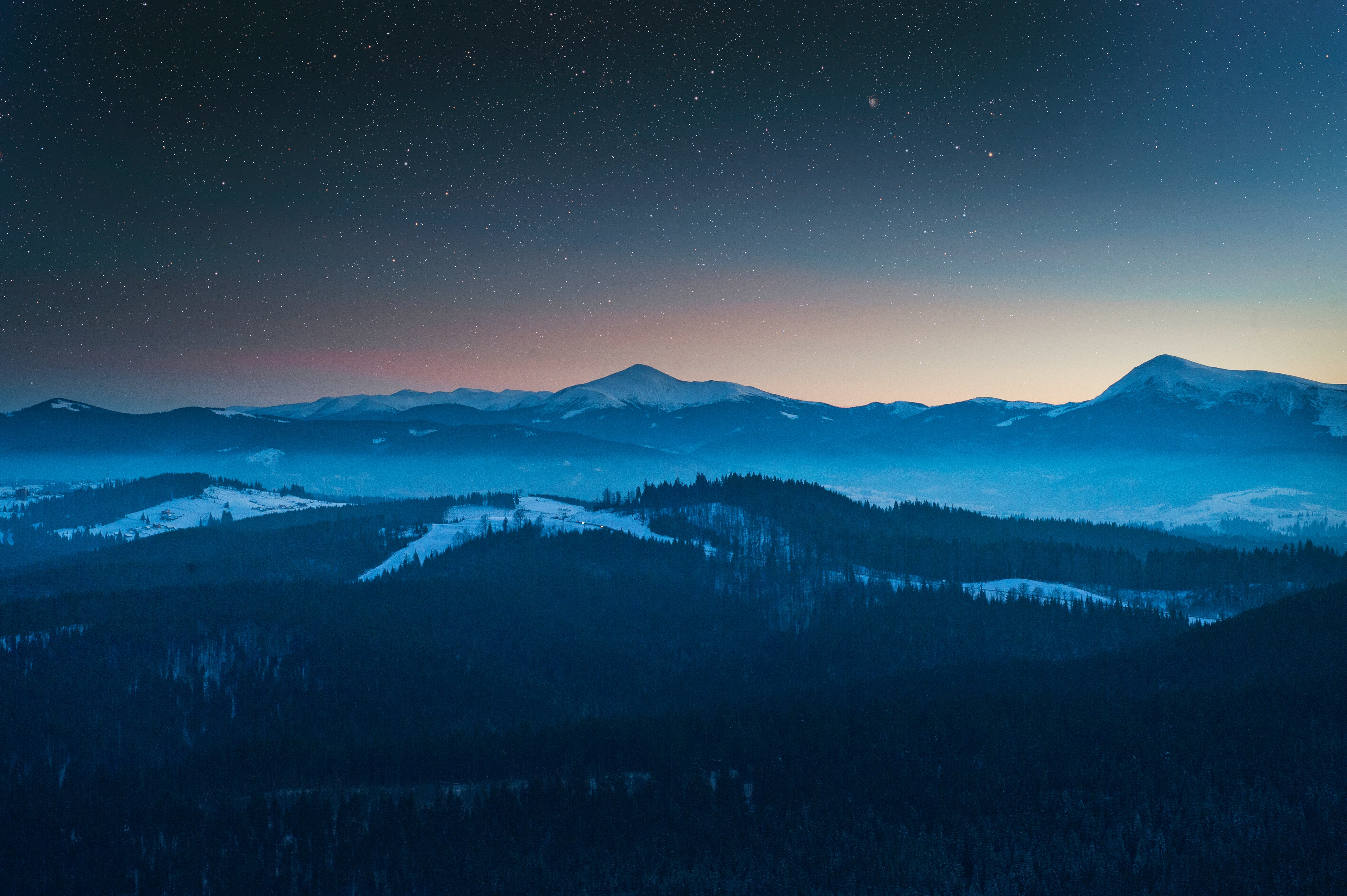 Starry Night Sky Evening Blue Landscape 4k HD Nature Wallpaper Image