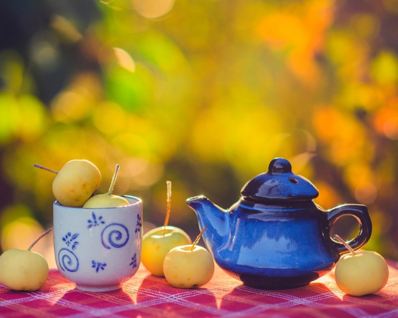 Apples Cup Teapot Table Autumn Wallpaper In Other