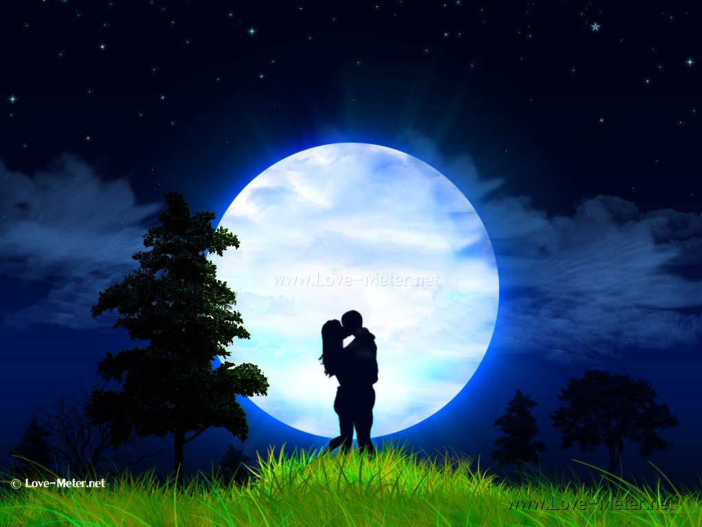 Romance Love Wallpaper With Couples And Moonlight Background