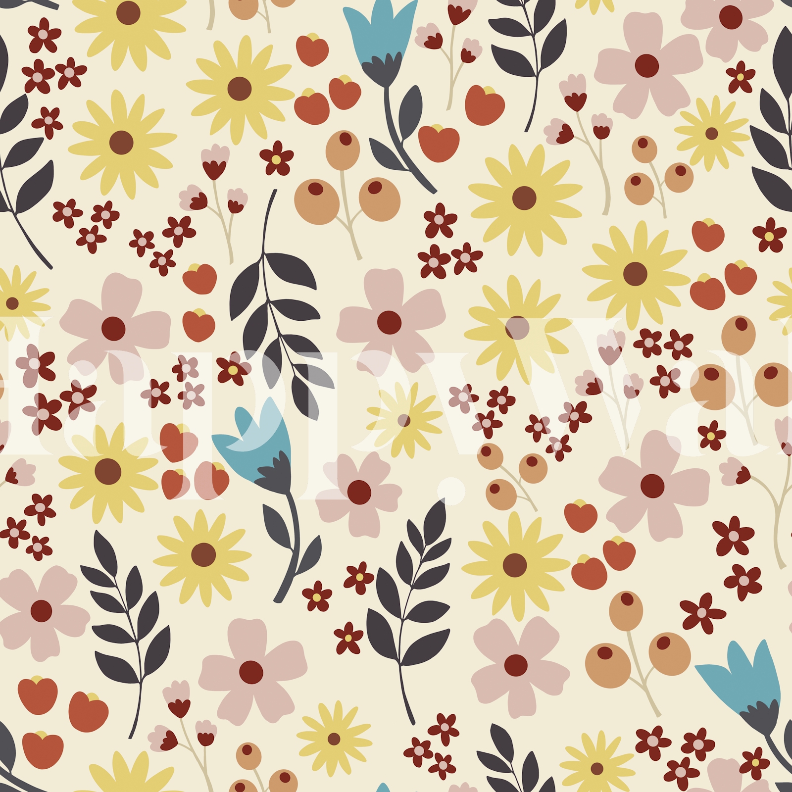Retro Floral Wallpaper In Soft Colors