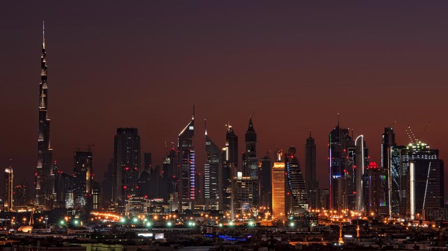 Dubai Skyline Skyscrapers at Night 4K Wallpapers