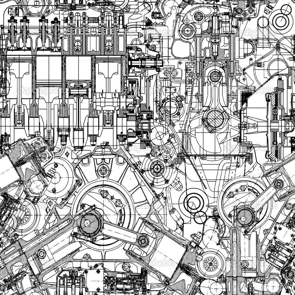 Image Result For Engine Art Sketch Seamless Background Drawing