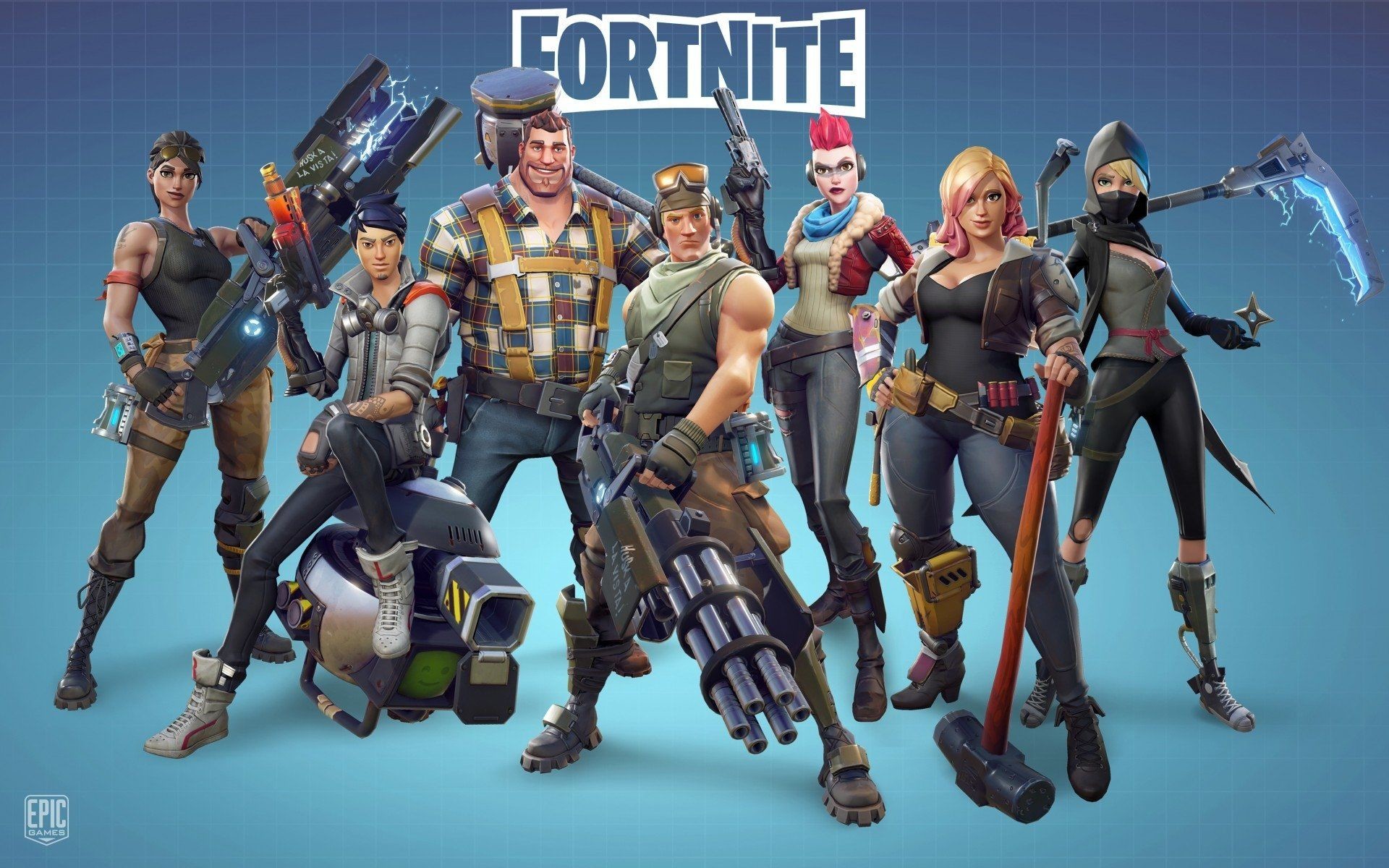 Fortnite characters posing with weapons