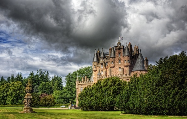 Castle Scotland Glamis Grass Clouds HDr City Photo Wallpaper