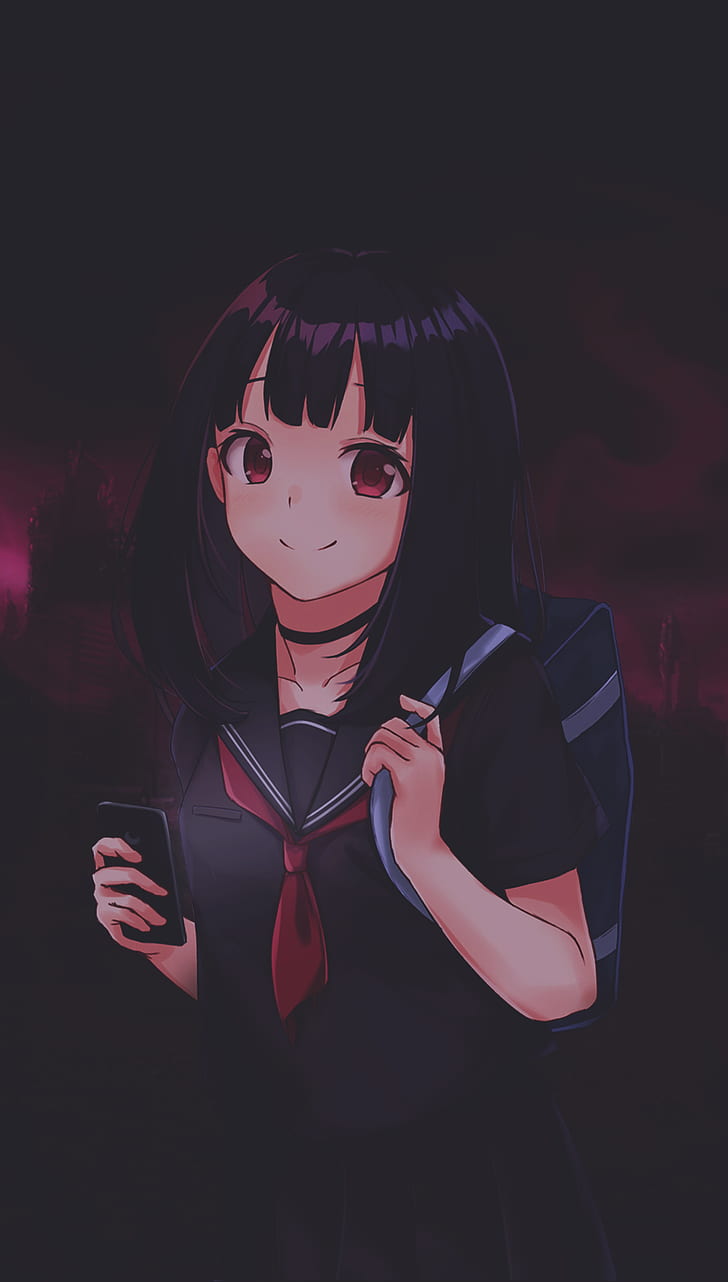 Anime Girls Picture In Dark Smartphone