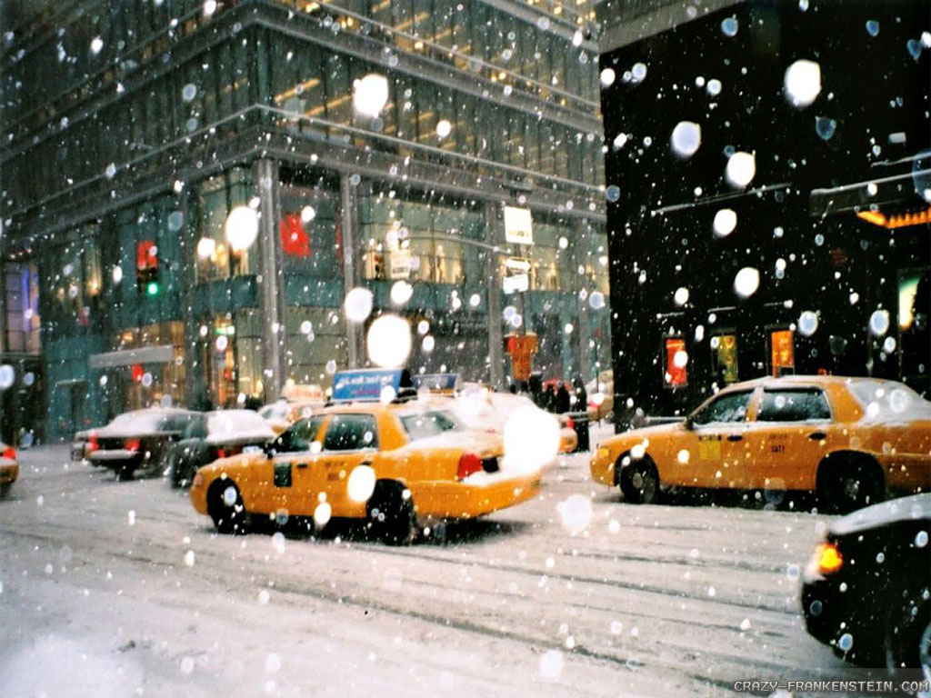 Wallpaper New York taxi winter day wallpapers