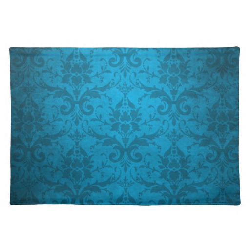 Vintage Aqua Blue Damask Wallpaper Cloth Place Mat