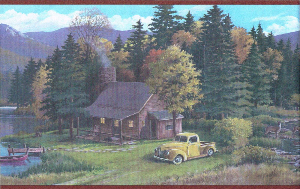 Lodge Cabin Hunting Wood Lake Pine Trees Mountain Wildlife Wallpaper