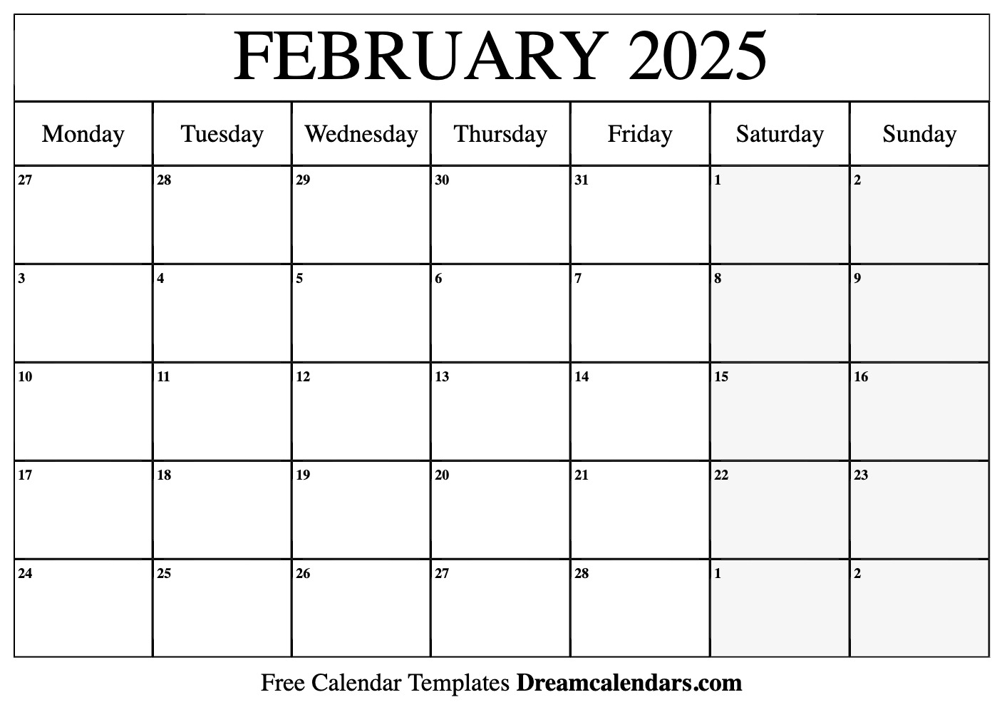 February 2025 calendar template