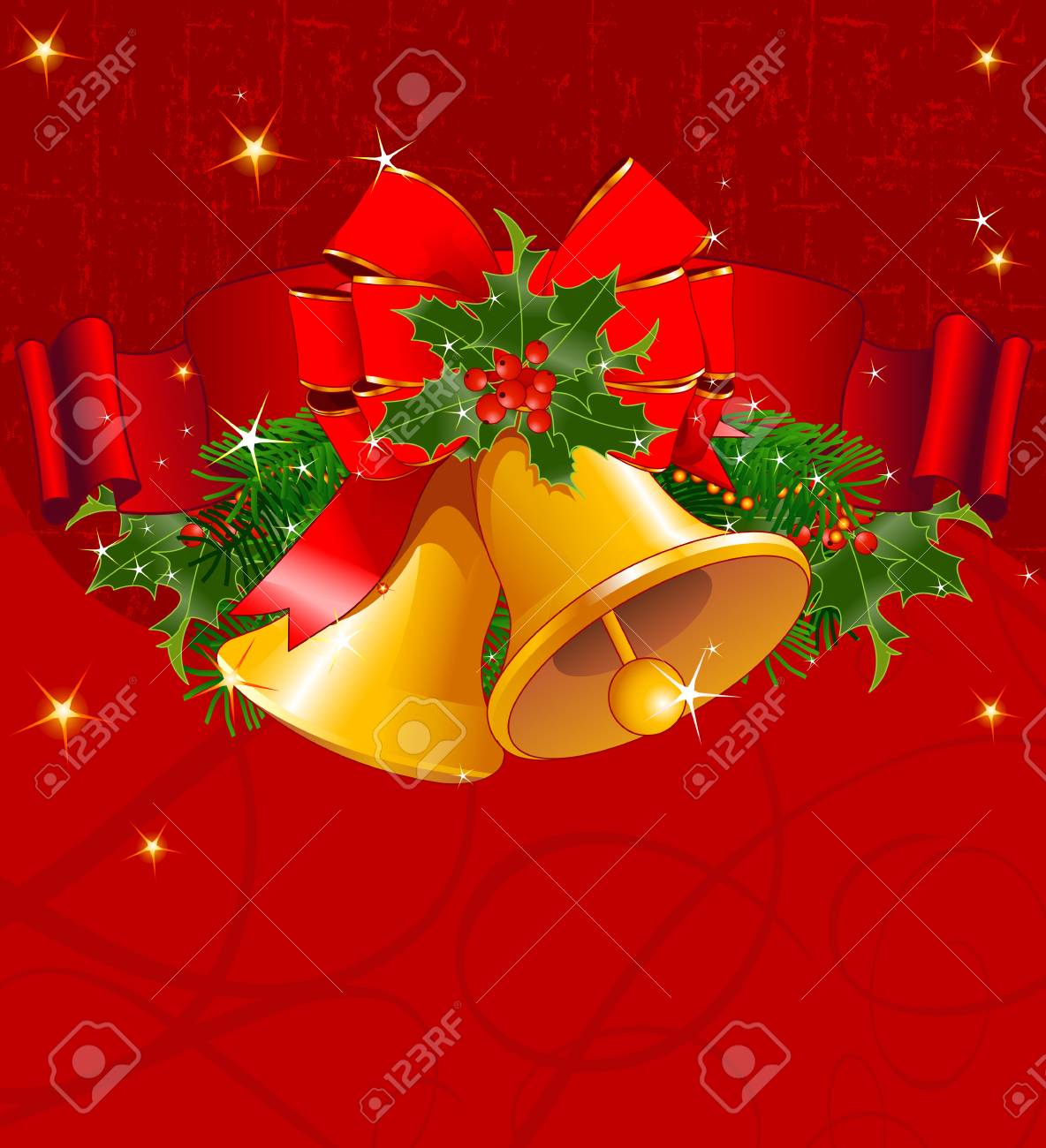 Christmas Bell Background With Holiday Decorations Royalty