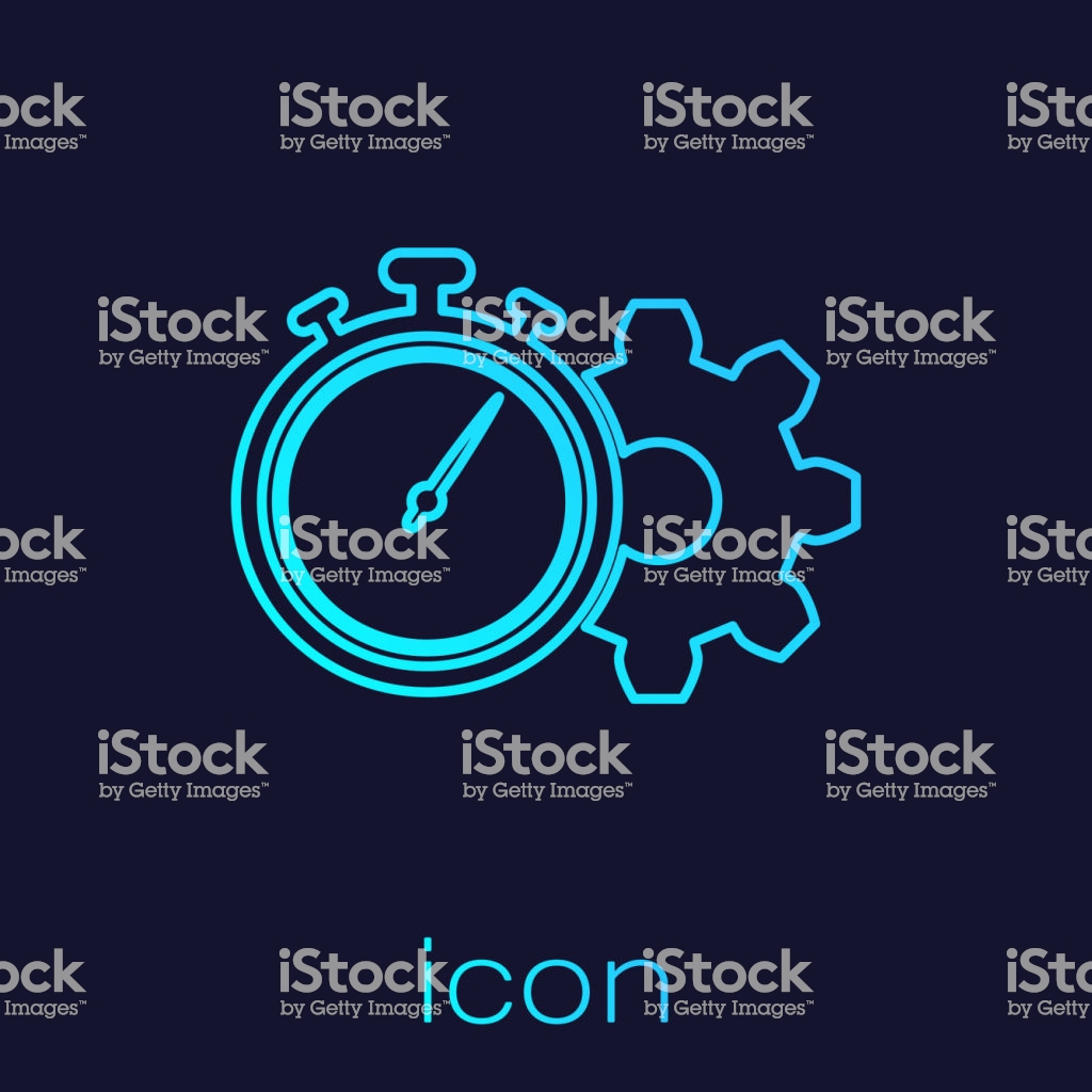 Turquoise Time Management Line Icon Isolated On Blue Background