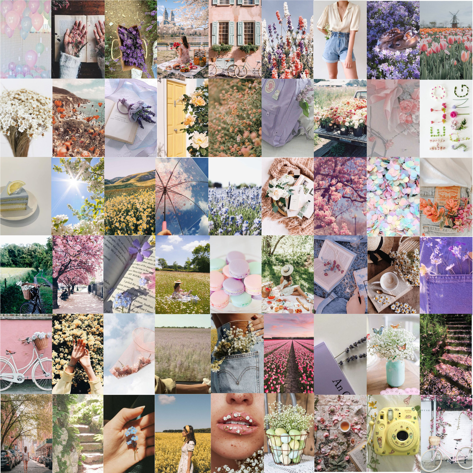Spring Wall Collage Kit Flowers Aesthetic Pastel Instant