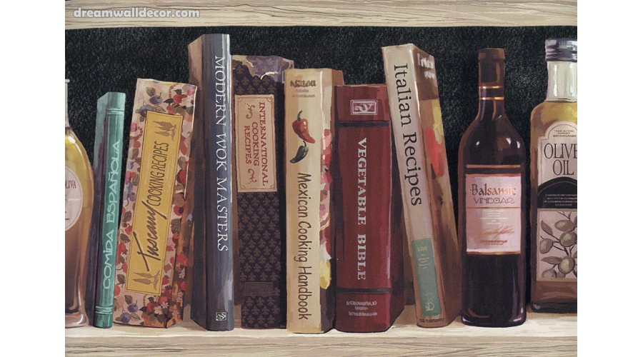 Home Black Book Shelf Oil Bottle Wallpaper Border