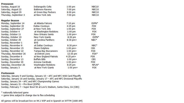 phila eagles 2015 schedule