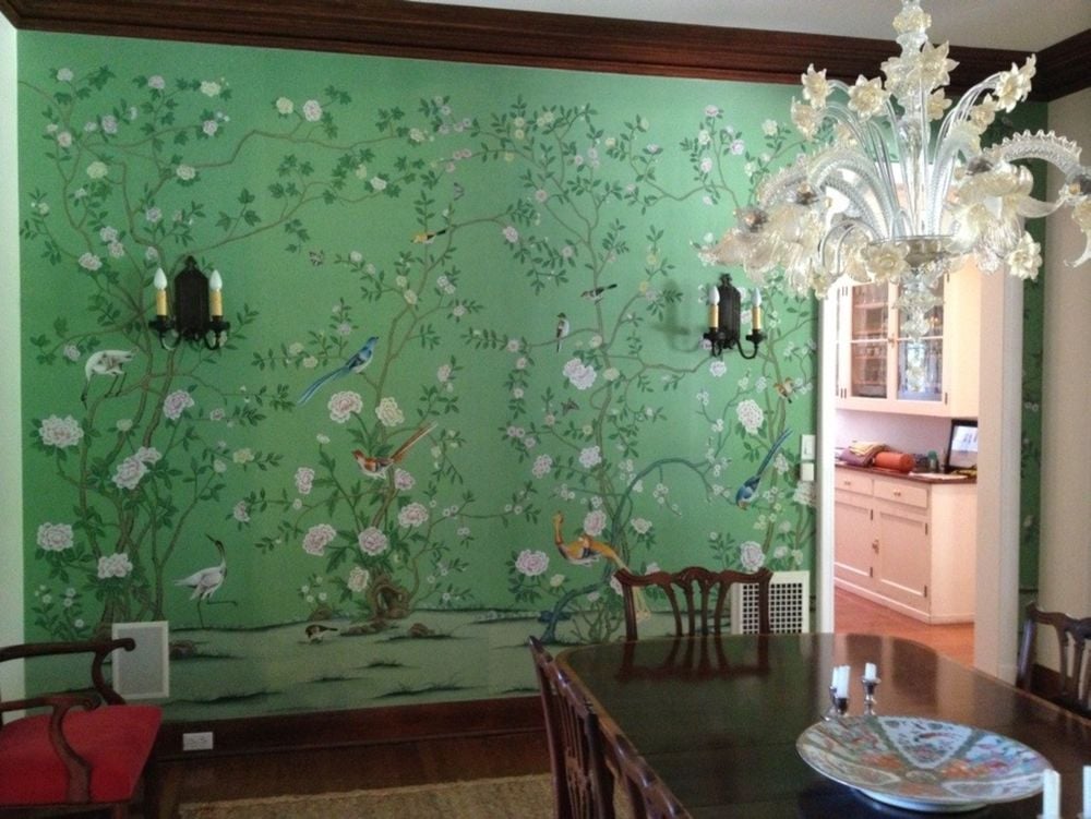 Chinoiserie Handpainted Silk Wallpaper Grand View Garden eBay
