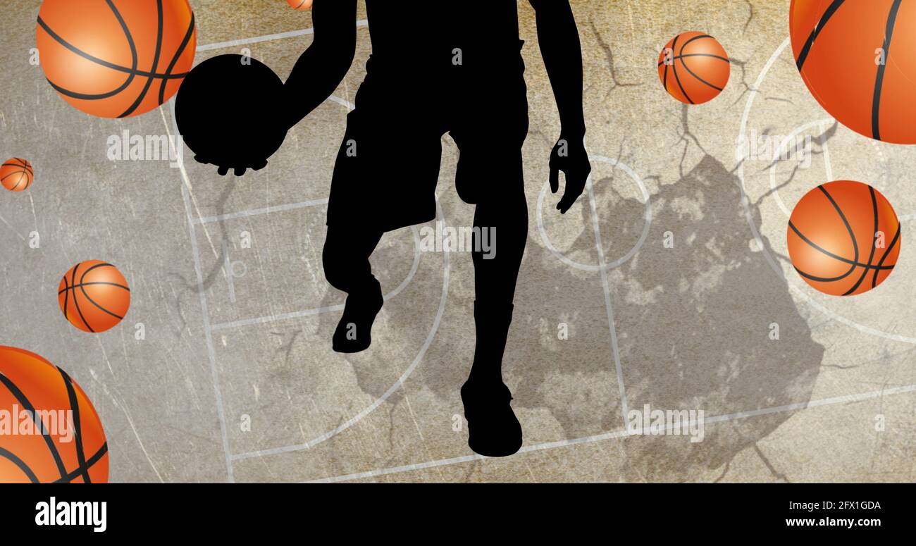 Position Of Silhouette Basketball Player And Basketballs