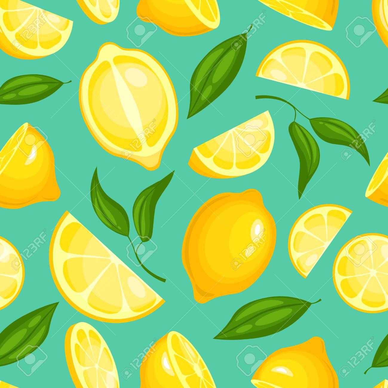 Lemon Pattern Lemonade Exotic Yellow Juicy Fruit With Leaves