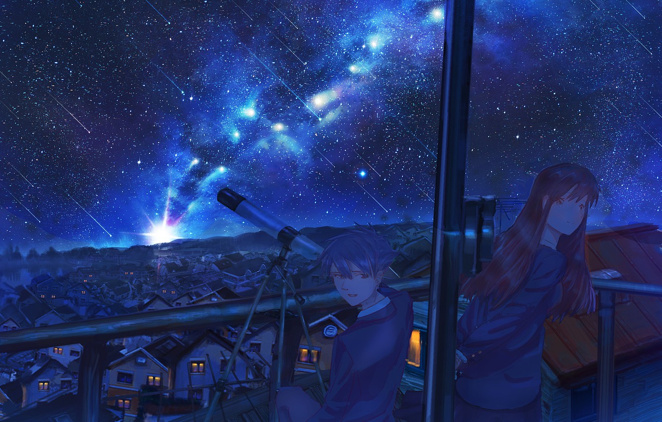 Wallpaper Girl Night The City Guy Starfall Image For Desktop