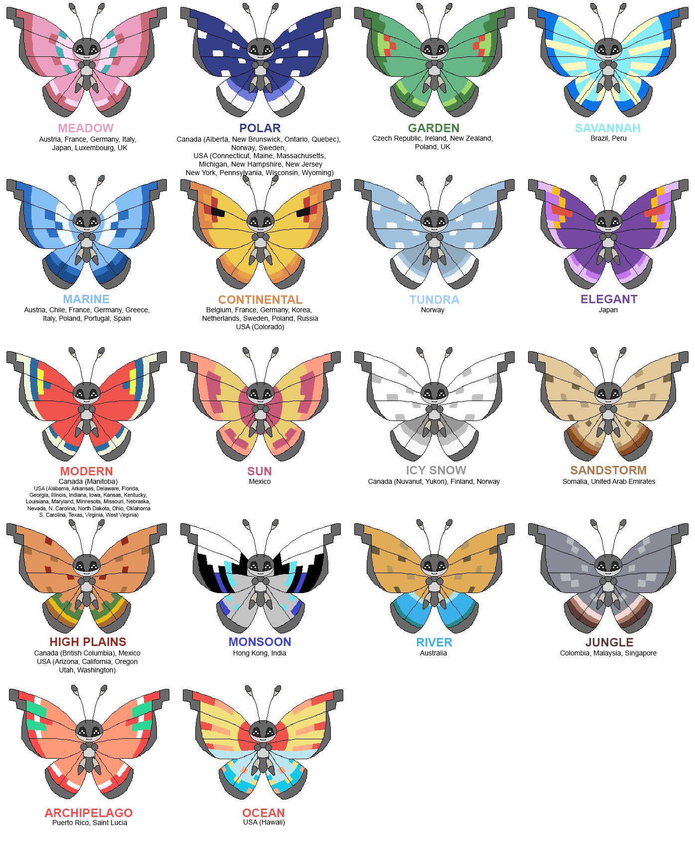 Pokemon X Y Vivillon Evolution Guide Its Wing Pattern Varies Per