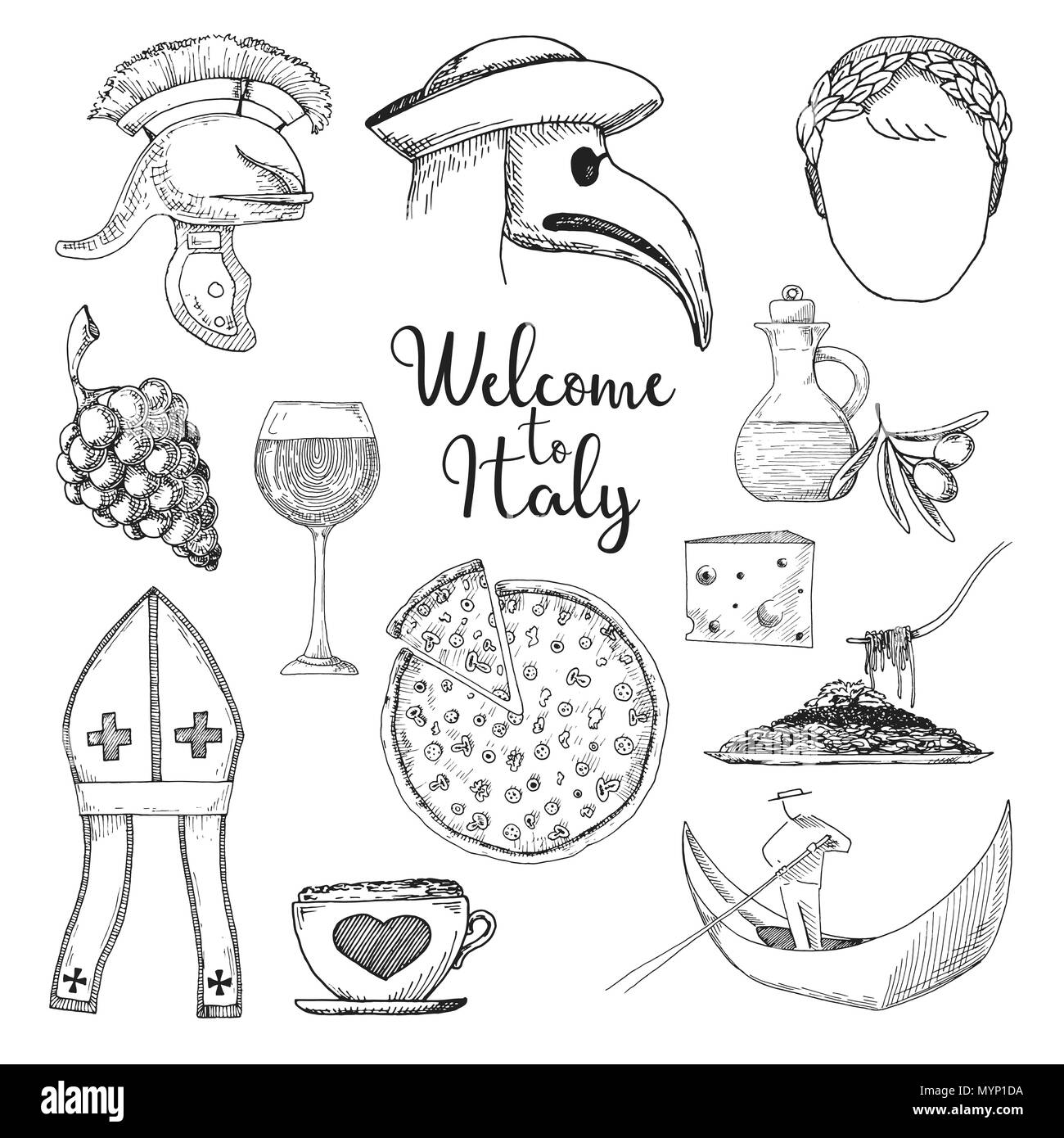 Set of elements of Italian culture Welcome to Italy Vector