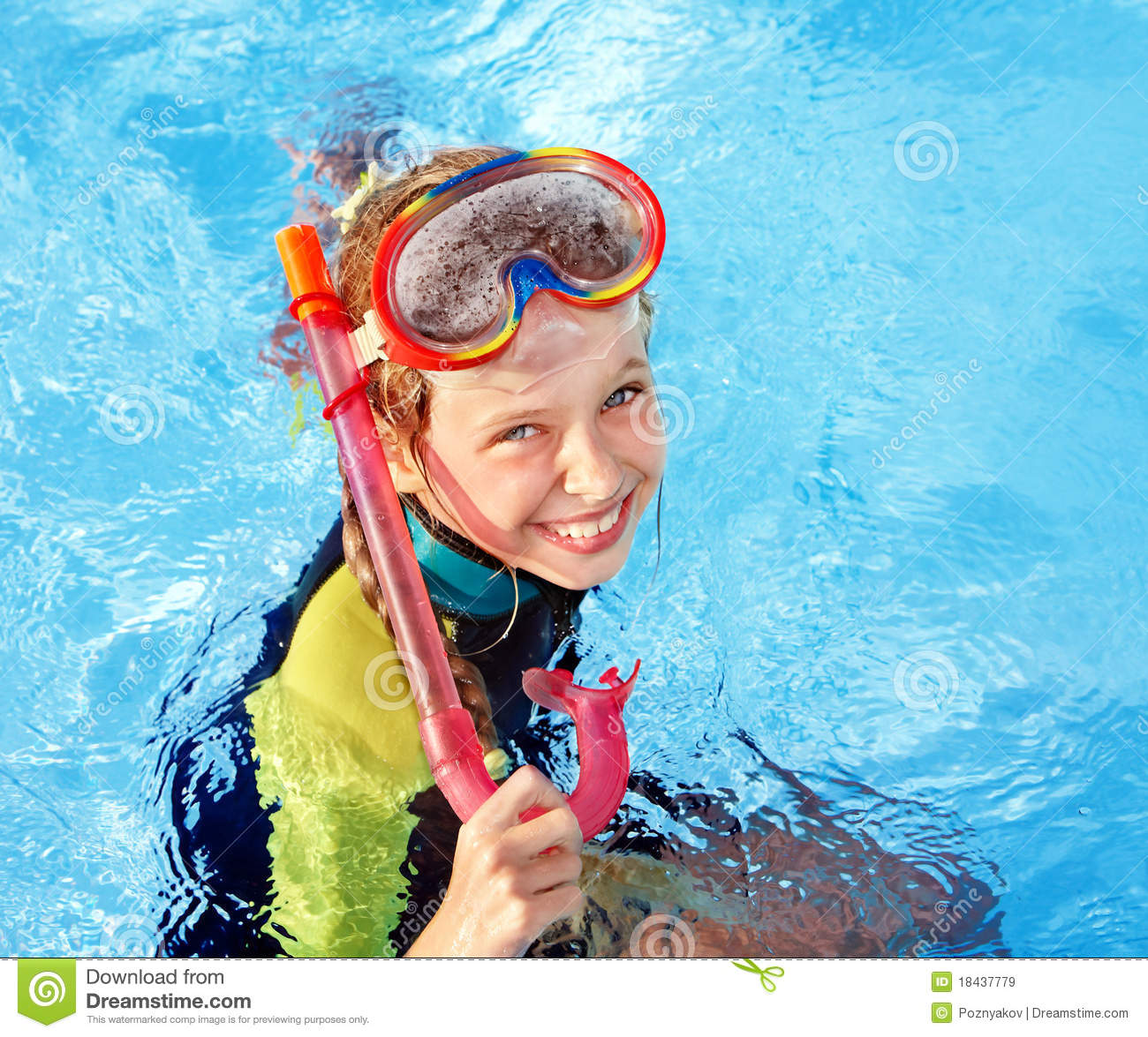 Child In Swimming Pool Learning Snorkeling Sport