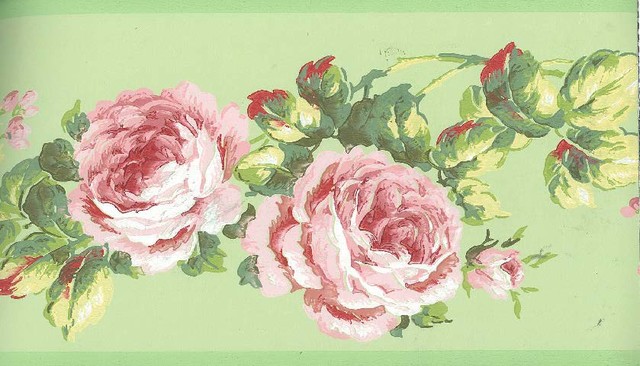 Pink Rose Floral Wallpaper Border Traditional By