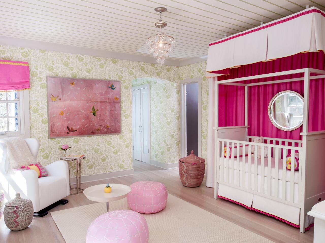 Bright Pink Eclectic Girl S Nursery With Floral Wallpaper Hgtv
