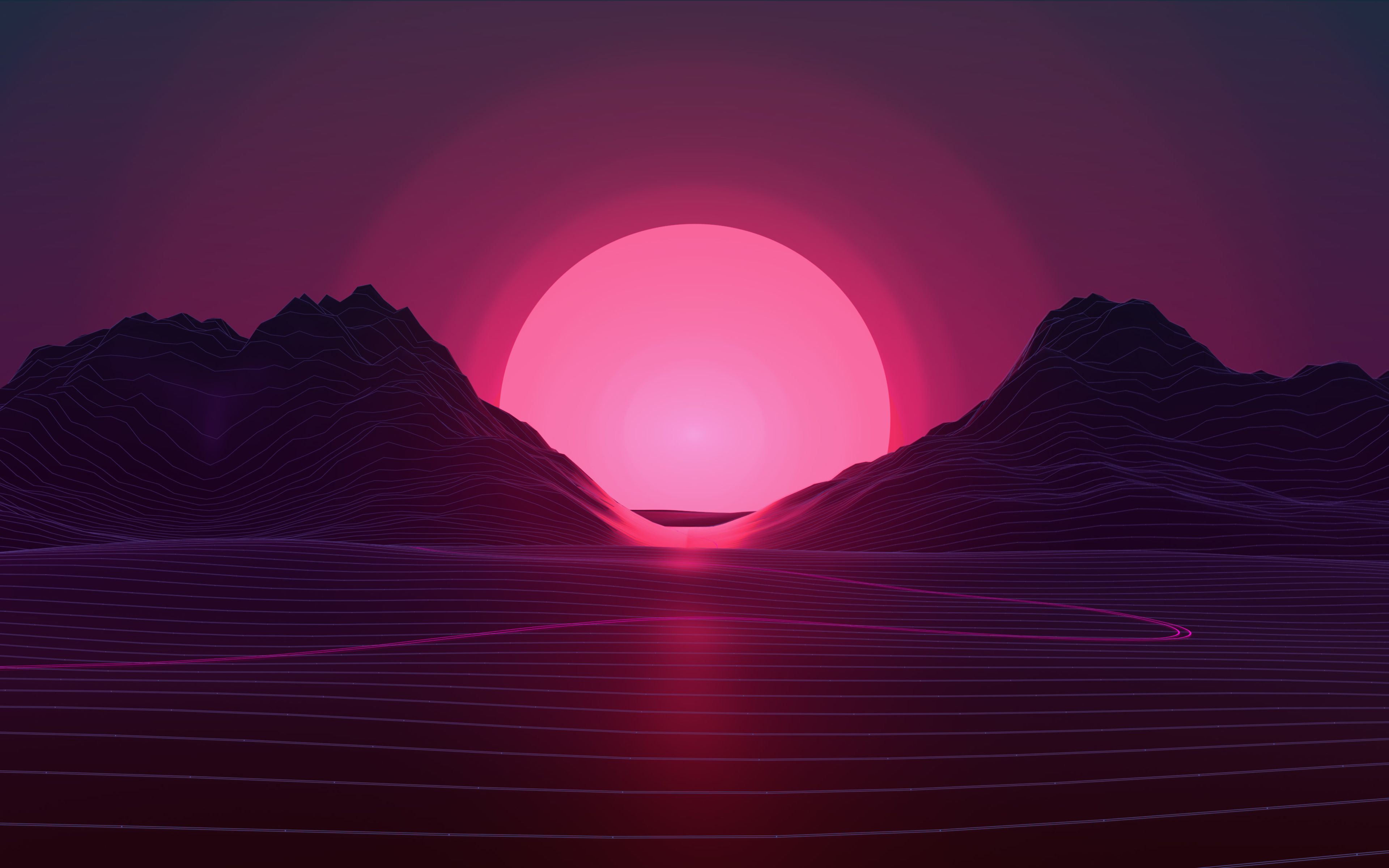 Free download sunset 4k pink sun abstract landscape neon ...