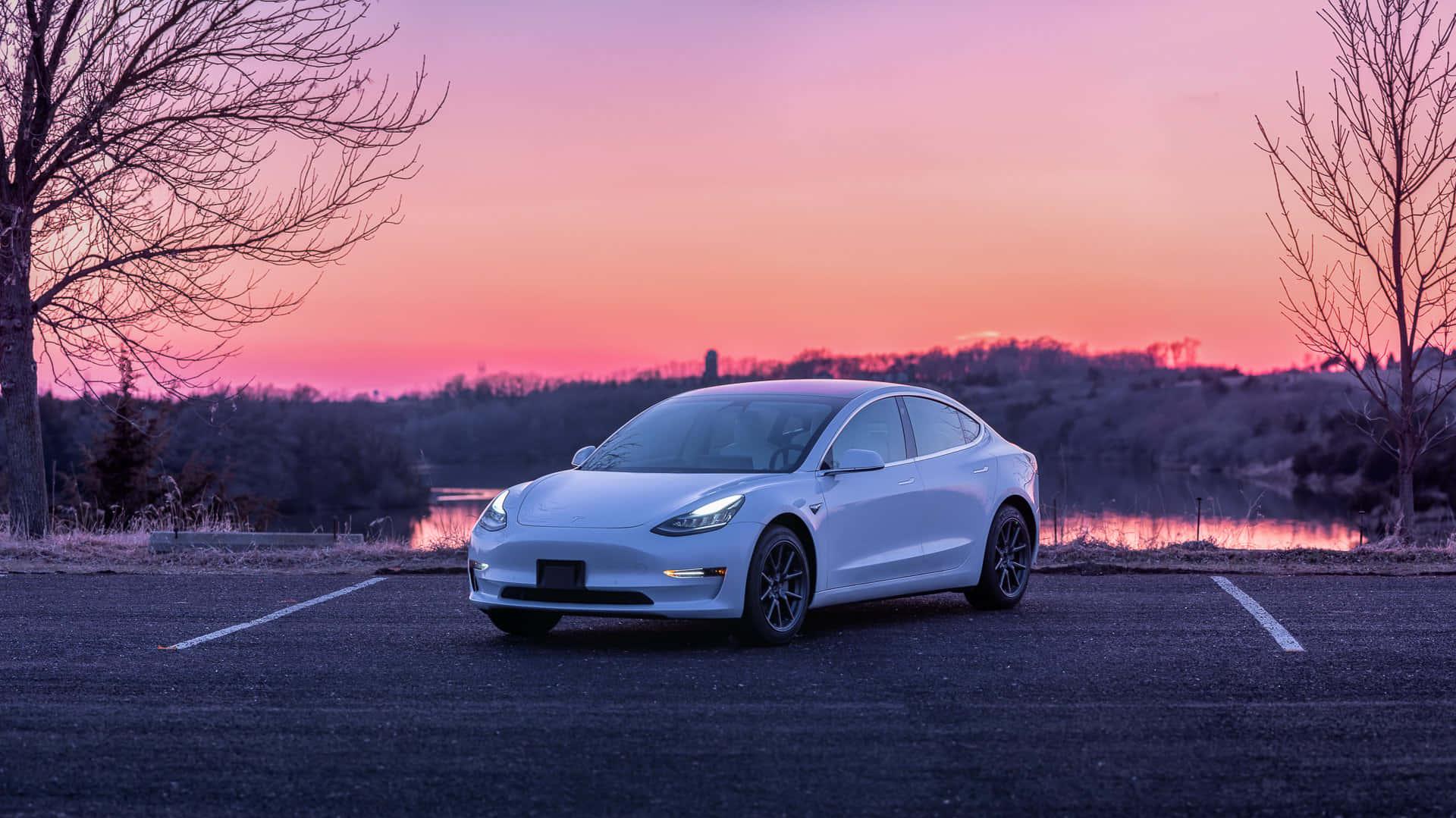 Tesla Model At Sunset Wallpaper