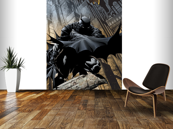 Batman Watches Over Gotham Wallpaper Mural Room Setting