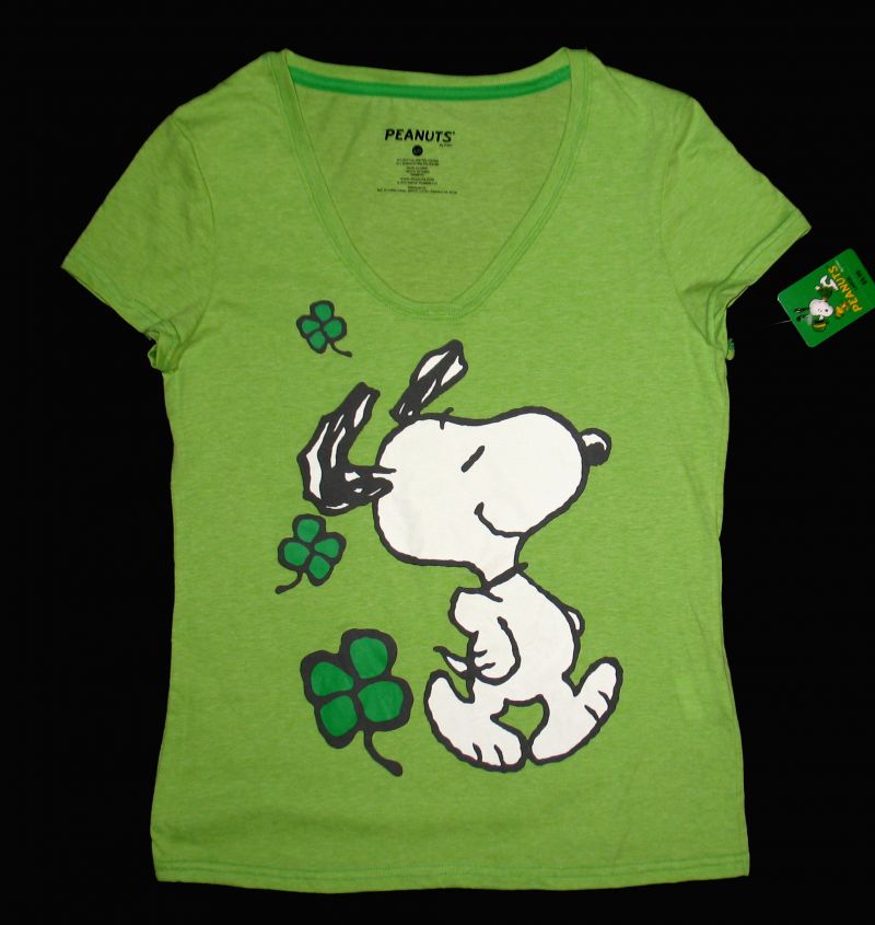 Snoopy St Patrick S Day V Neck Shirt Junior Size Snoopn4pnuts