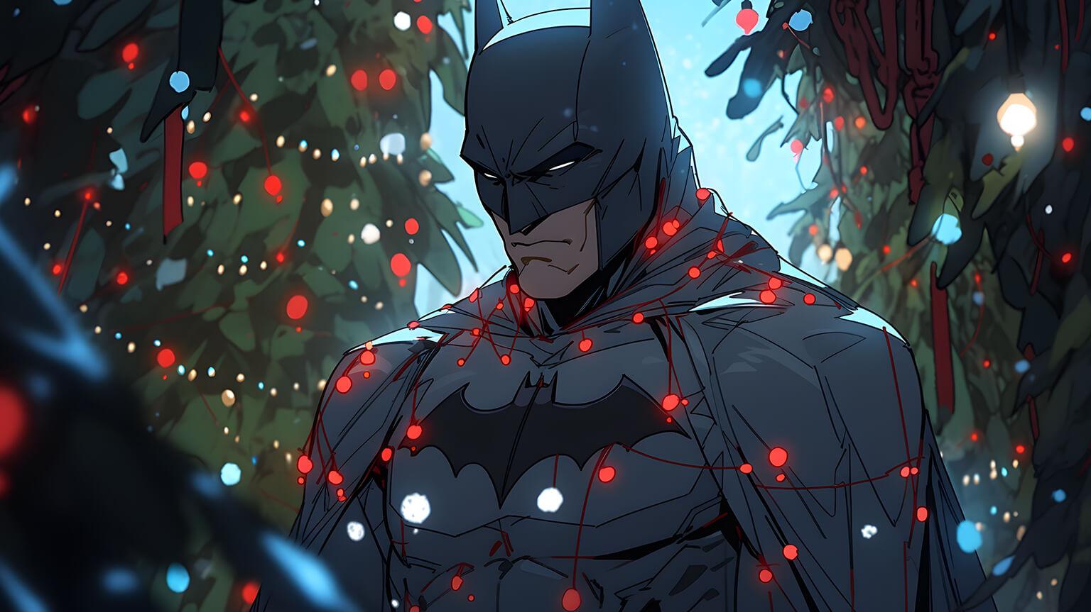 Batman In Christmas Lights Desktop Wallpaper