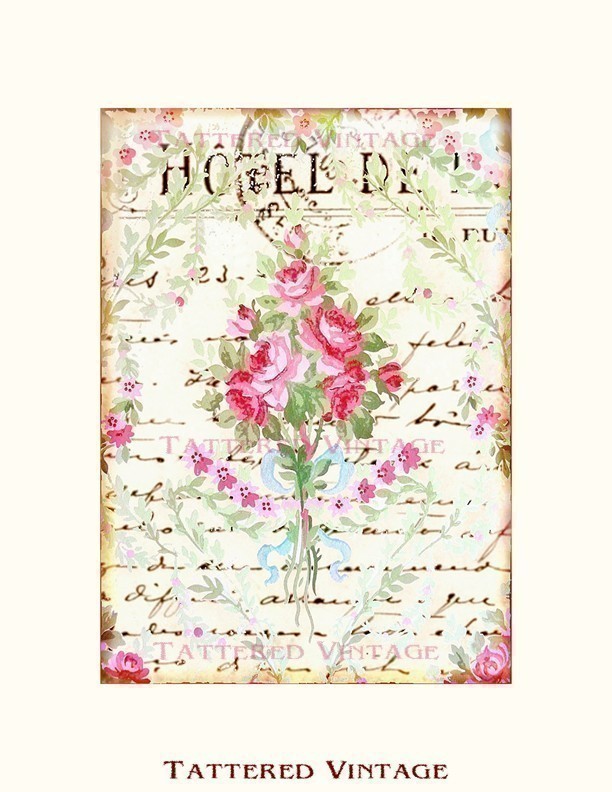 French Script Postcard With Antique Wallpaper By Tatteredvintage