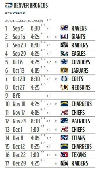 Denver Broncos By Vwmin Org Schedule