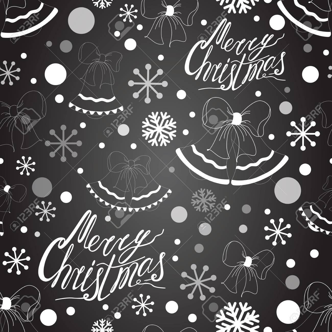 Merry Christmas Seamless Pattern On The Black Chalk Board With
