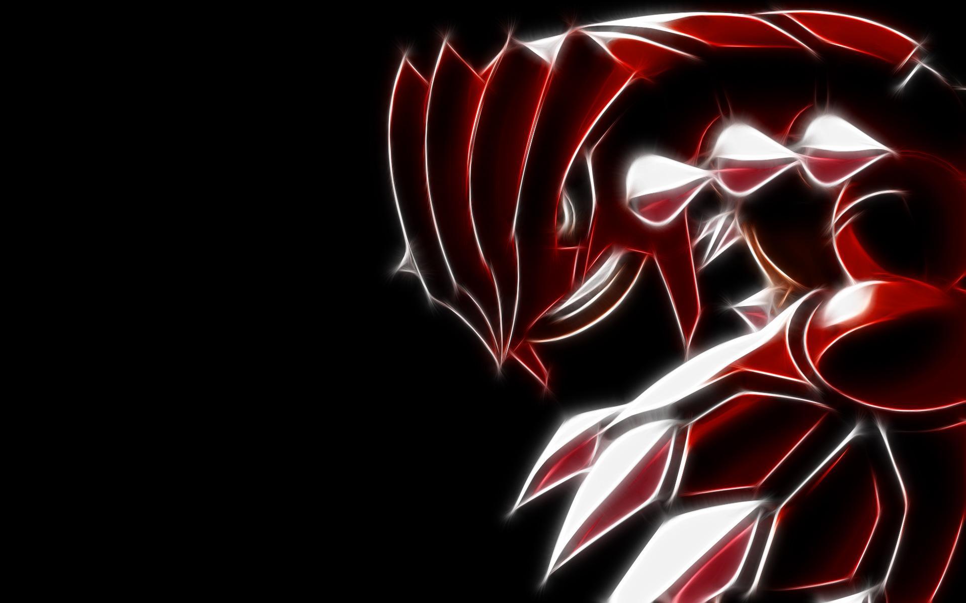 A vibrant, stylized wallpaper featuring the Pokemon Gyarados, radiating power and intensity with glowing red and white accents against a dark background
