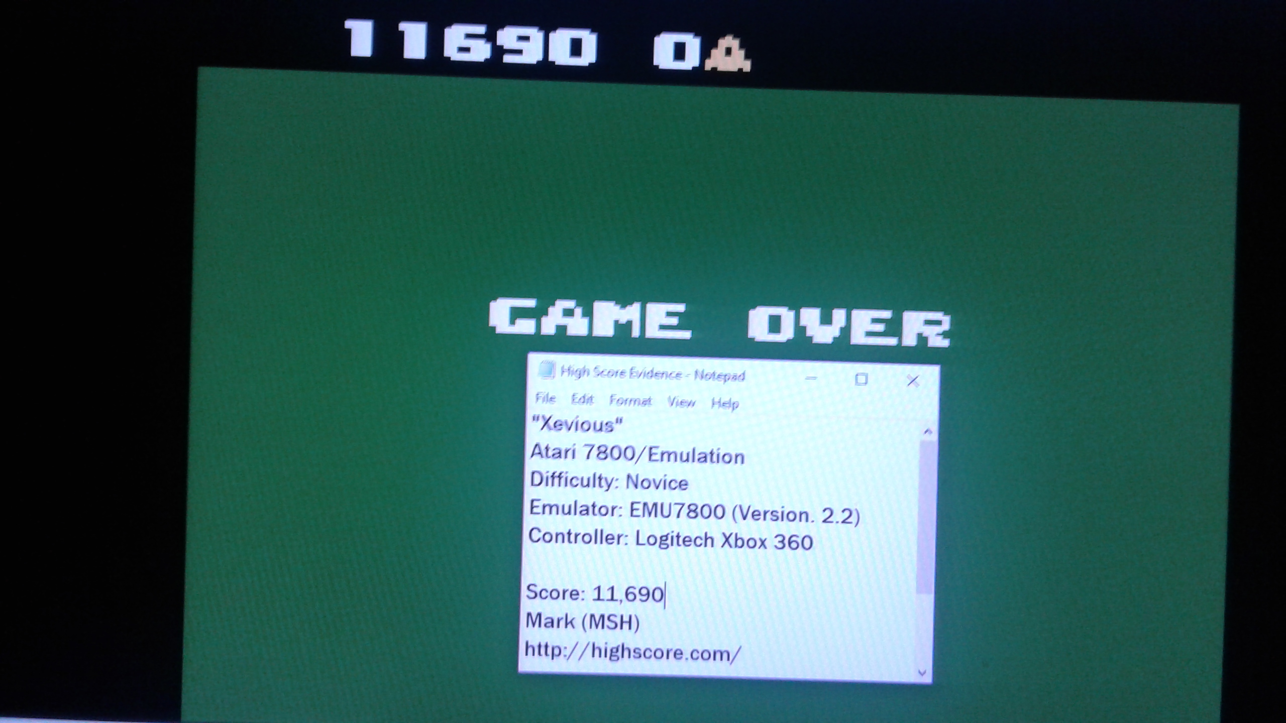 Xevious Novice Atari Emulated High Score By Mark