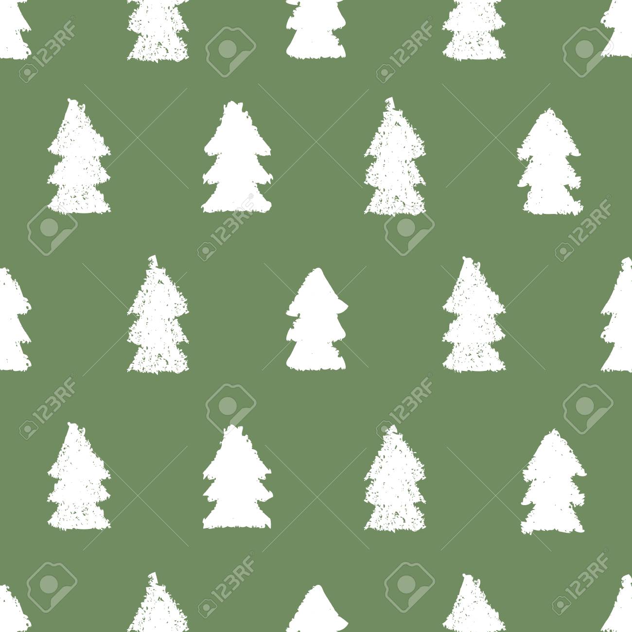 Christmas Trees Seamless Pattern Hand Painted Pastel Crayon