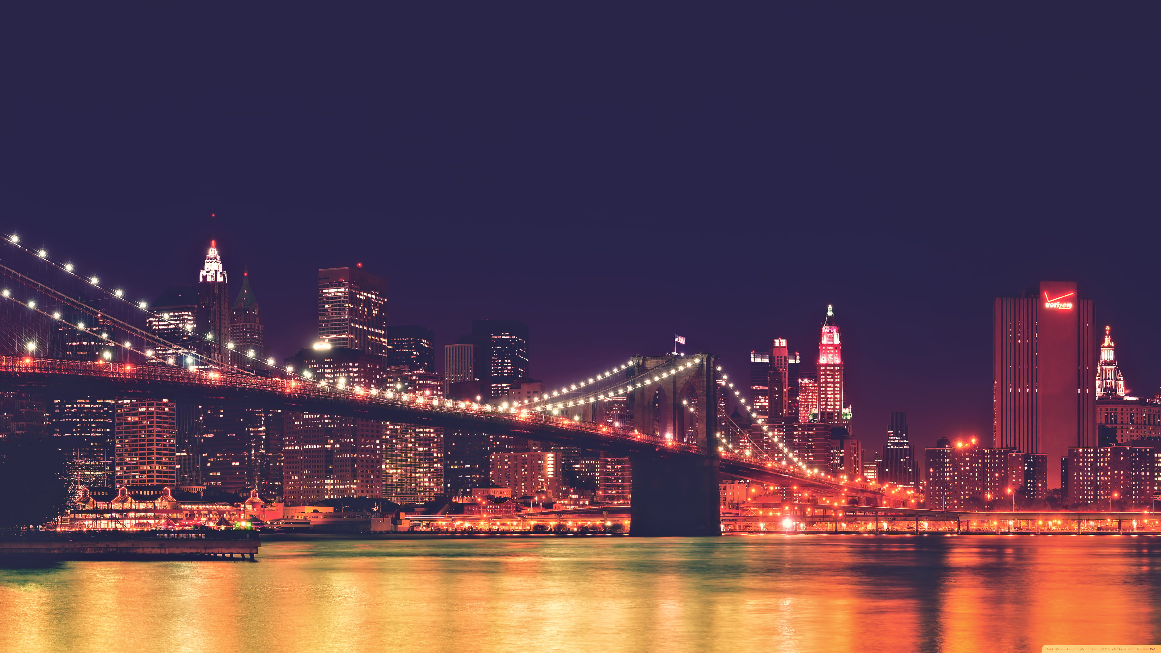 USA Brooklyn Bridge cityscape landscape night New York