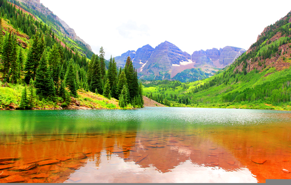 Wallpaper Maroon Bells Usa Colorado Lake Forest Mountains Cliffs