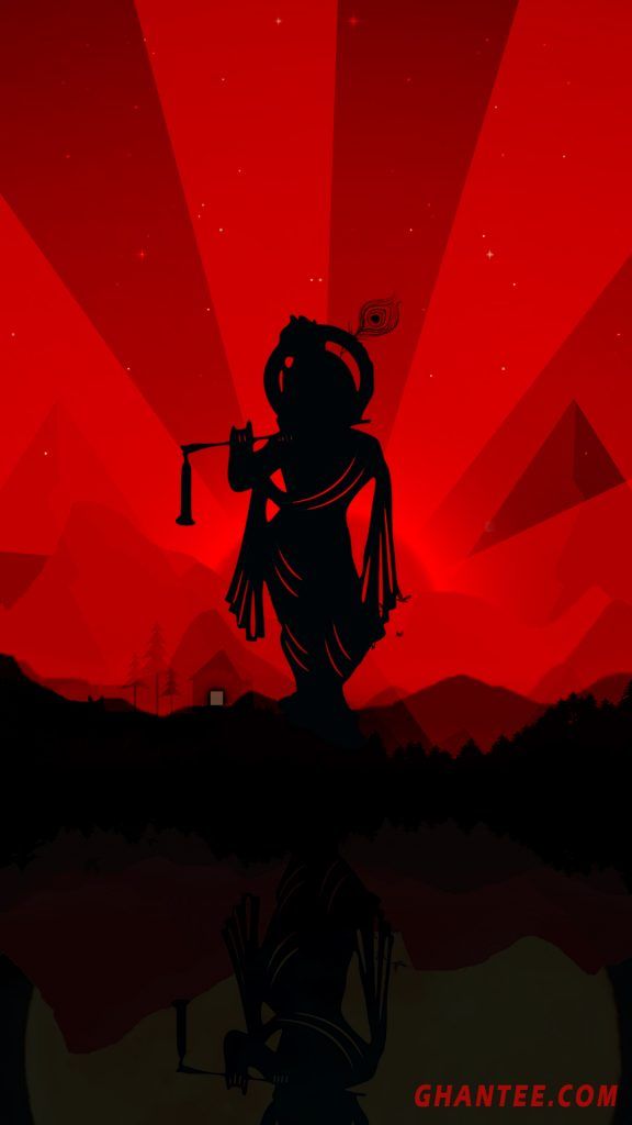 krishna silhouette black and red phone wallpaper HD Lord krishna