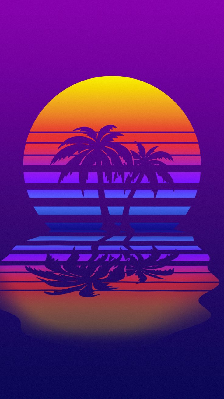 Synthwave Minimal Moon And Palm Tree Wallpaper Vaporwave