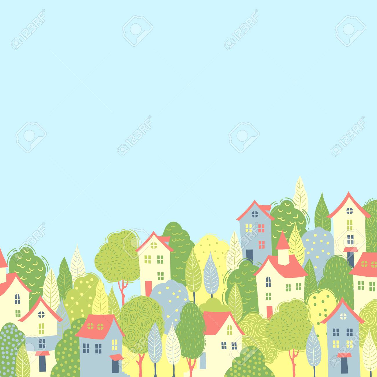 Free download Cute Houses In The Green Trees Spring Background For ...