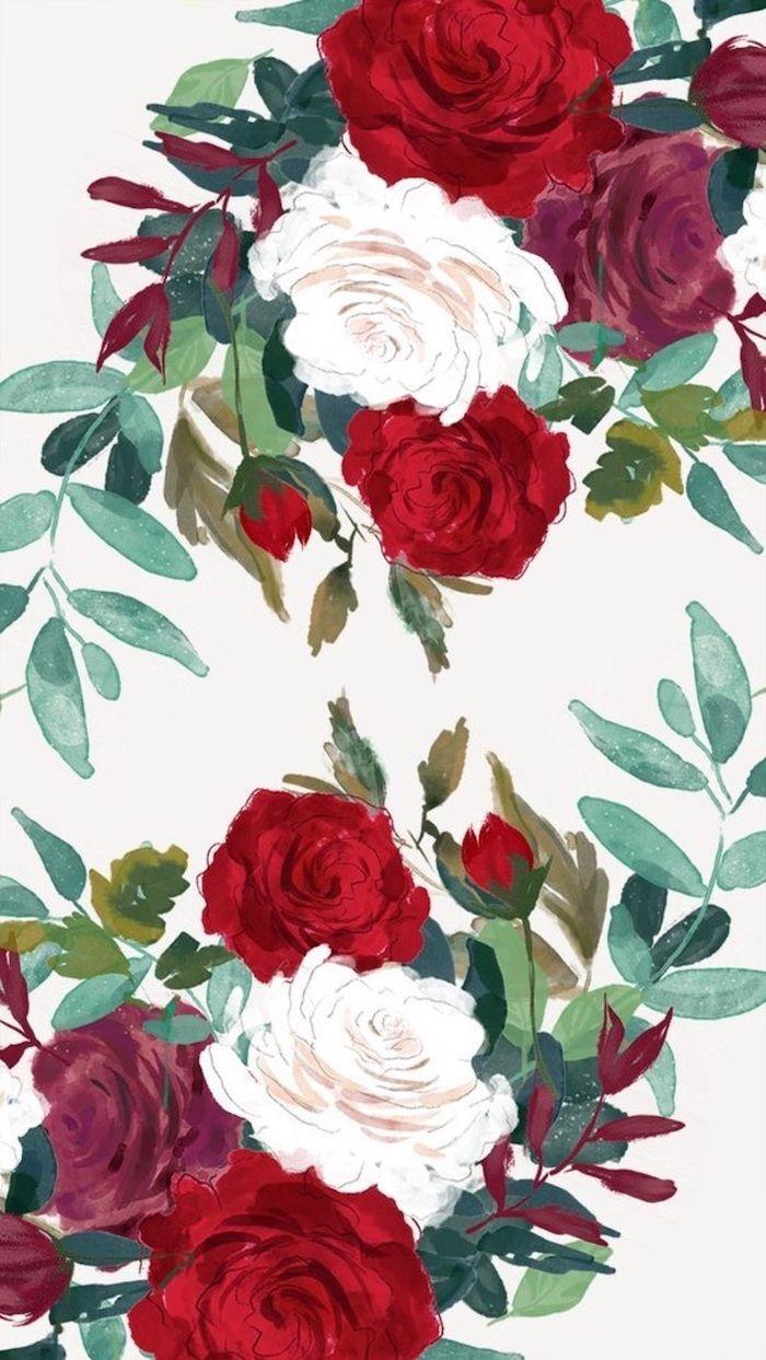 Spring Cover Photo Red White Purple Roses Drawing Phone Wallpaper