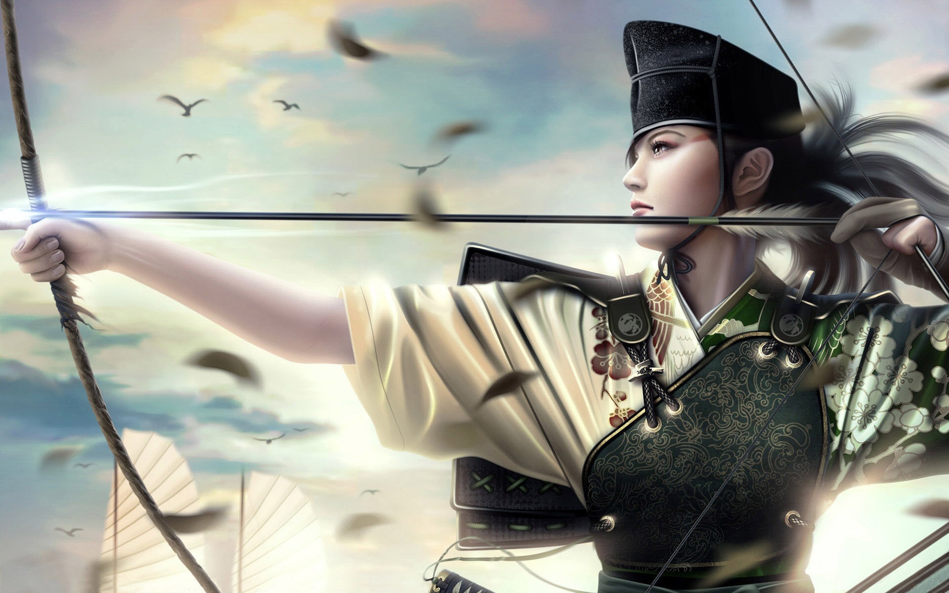 Bow And Arrow Asian Female Warrior Desktop Wallpaper