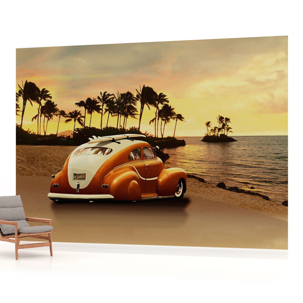 VW Beetle Beach Sunset Photo Wallpaper Wall Mural Room Decor 057P 1000x1000