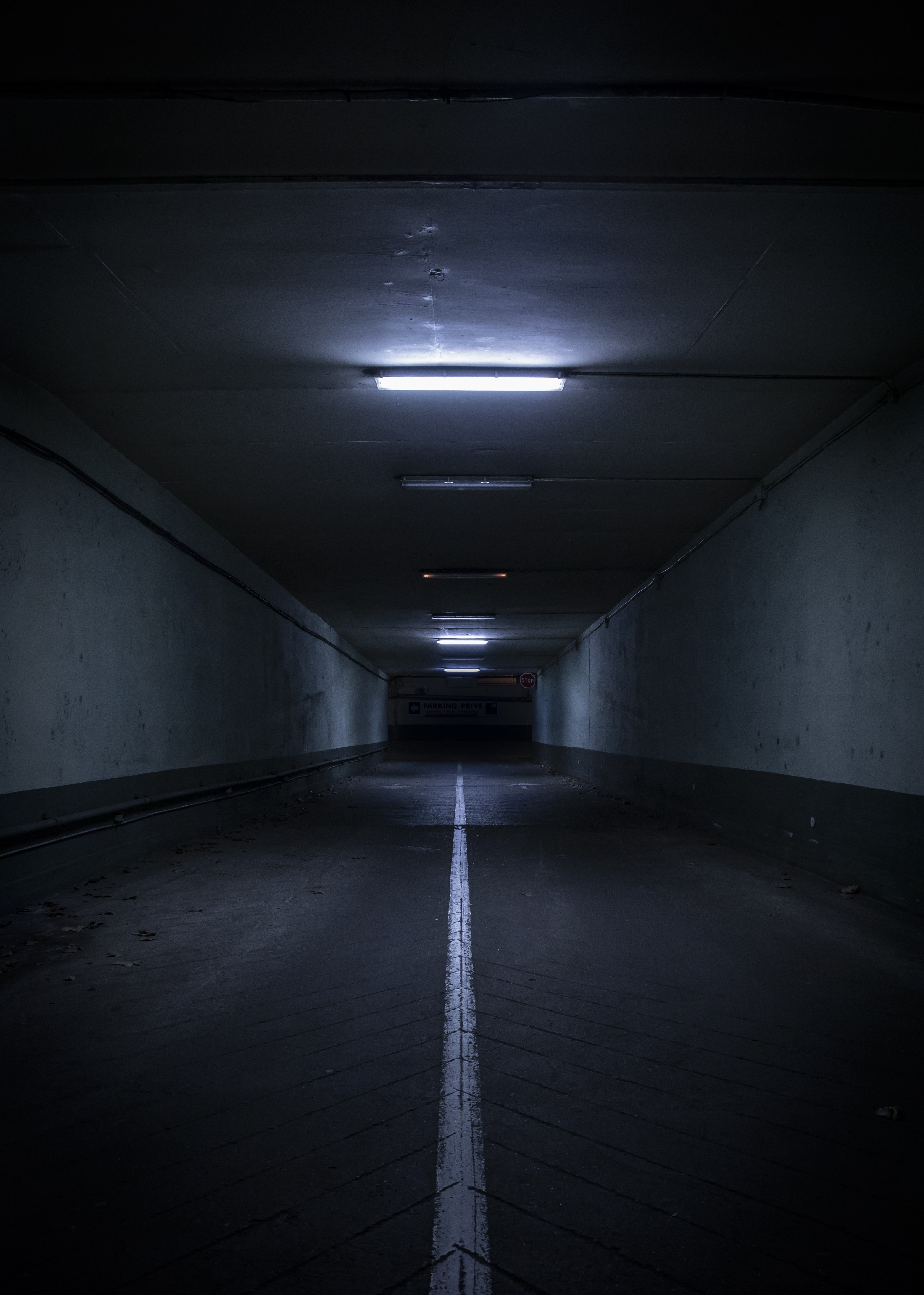 Underground Light Dark Ceiling Road Sign Tunnel