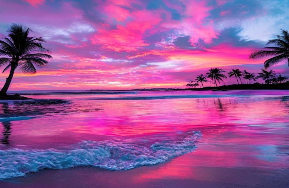 Pink Beach Sunset Wallpaper